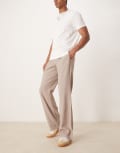 [ASOS DESIGN] ASOS DESIGN wide flare smart pants with pleat in beige-Grey W30 Mushroom