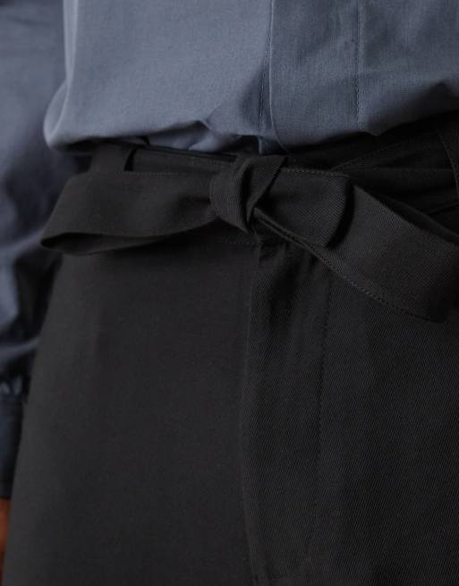 ASOS DESIGN wide flare smart trousers with belt in black, 3 of 5