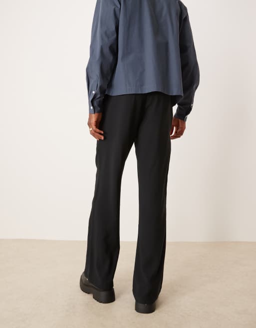 ASOS DESIGN wide flare smart trousers with belt in black, 4 of 5
