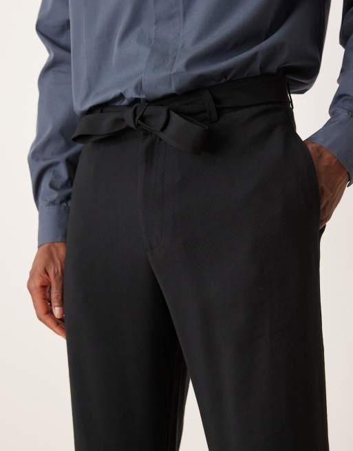ASOS DESIGN wide flare smart trousers with belt in black, 5 of 5