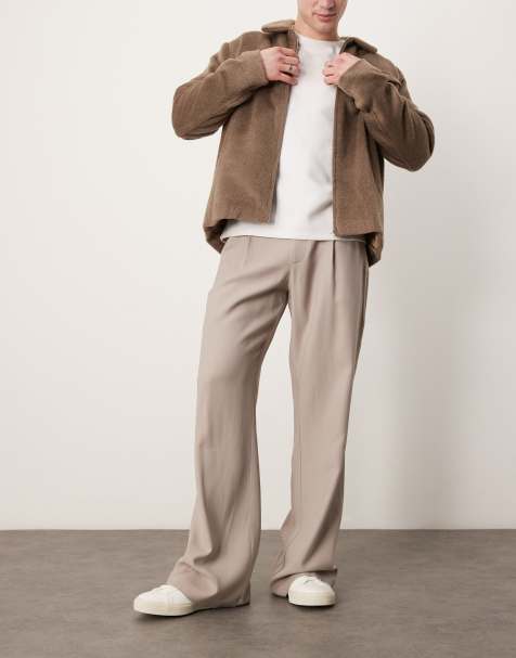 ASOS DESIGN wide flare smart trousers with pleat in beige - view 1