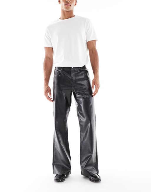 ASOS DESIGN wide flare trousers in black faux leather, 2 of 5