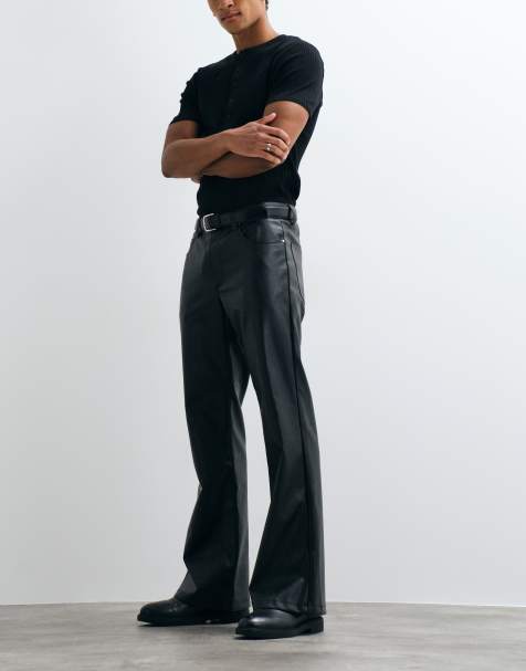 ASOS DESIGN wide flare trousers in black faux leather - view 1
