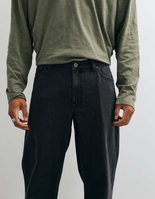 ASOS DESIGN wide flared jeans in dark washed grey, 4 of 5