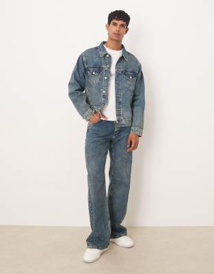Asos Design Wide Flared Jeans In Blue