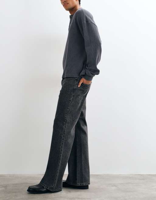 ASOS DESIGN wide flared jeans in washed black, 2 of 5