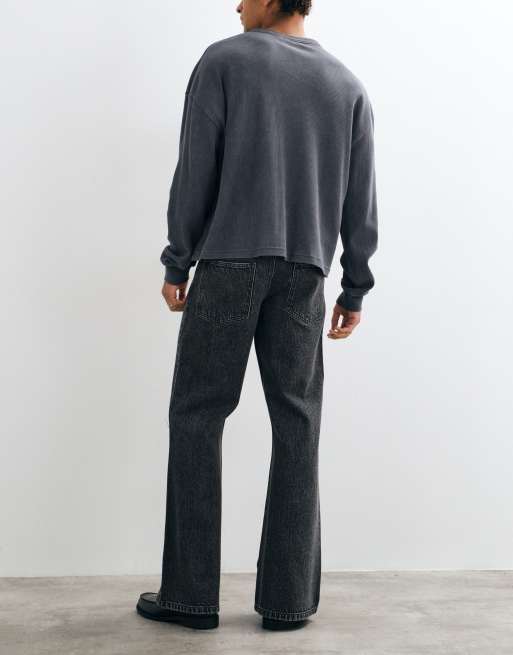 ASOS DESIGN wide flared jeans in washed black, 3 of 5