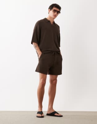 Asos Design Wide Knit Boucle Shorts In Brown