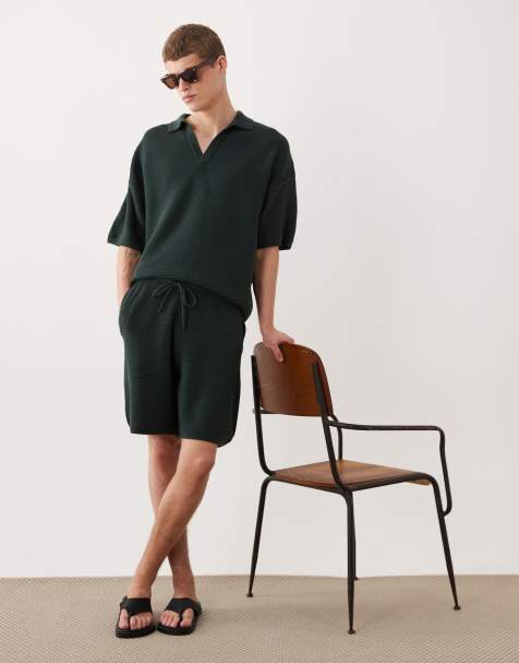 ASOS DESIGN wide knitted co-ord shorts in dark green - view 1