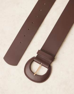 Asos Design Wide Leather Waist And Hip Belt With Covered Buckle In Brown