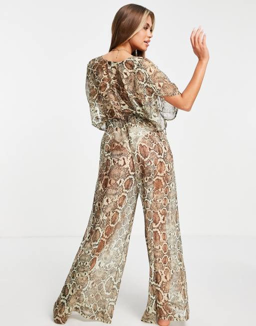 Snake print cheap wide leg jumpsuit