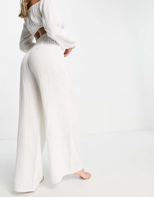 ASOS DESIGN wide leg beach pants in natural gauze, 2 of 4