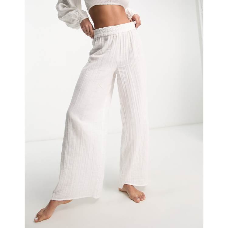 ASOS DESIGN wide leg beach pants in white gauze part of a set