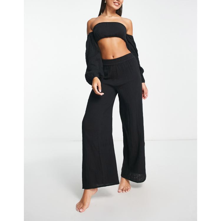 ASOS DESIGN wide leg beach trouser co-ord in white gauze