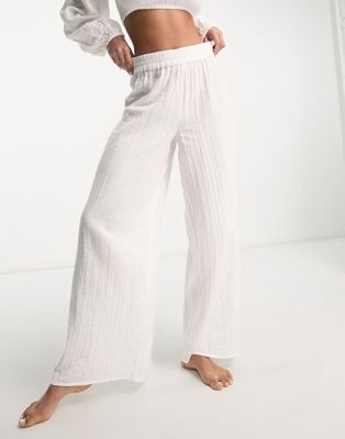 ASOS DESIGN wide leg beach pants in natural gauze (part of a set) - ASOS Price Checker