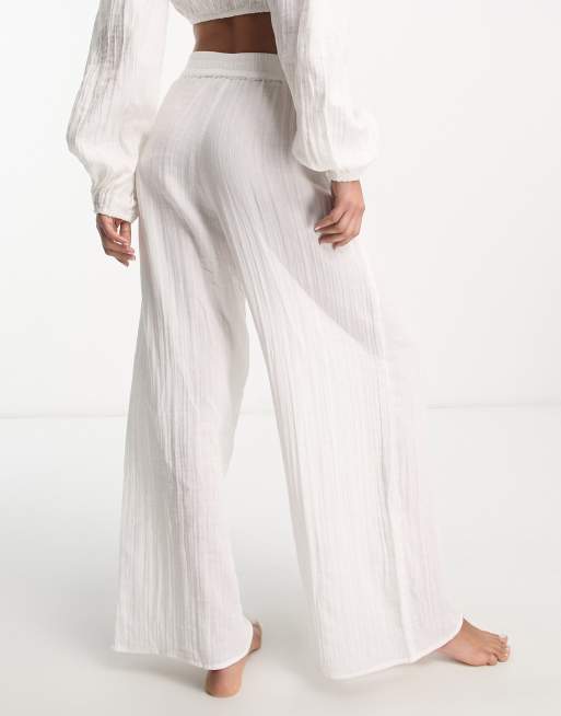 ASOS DESIGN wide leg beach trouser co ord in white gauze