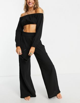 ASOS DESIGN wide leg beach trouser in black gauze | ASOS