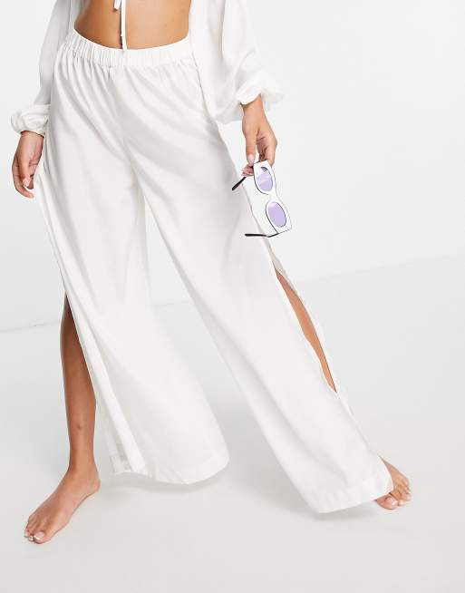 ASOS DESIGN wide leg beach trouser co-ord in white gauze