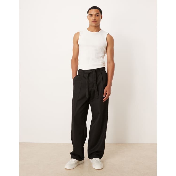 ASOS DESIGN wide leg belted pants in black | ASOS