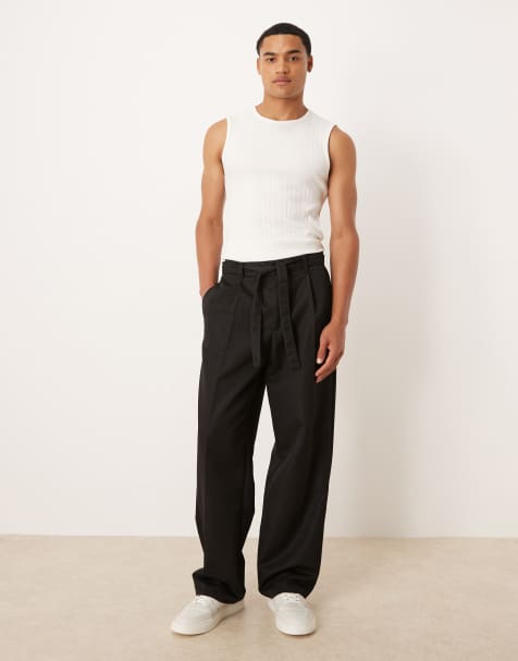 ASOS DESIGN wide leg belted trouser in black - view 1