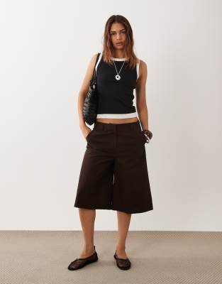 Asos Design Wide Leg Bermuda Shorts In Brown
