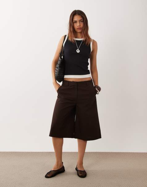 ASOS DESIGN wide leg bermuda shorts in chocolate brown - view 1