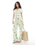 [ASOS DESIGN] ASOS DESIGN wide leg boxer waffle pants in lemon drink print (part of a set)-Multi L MULTI