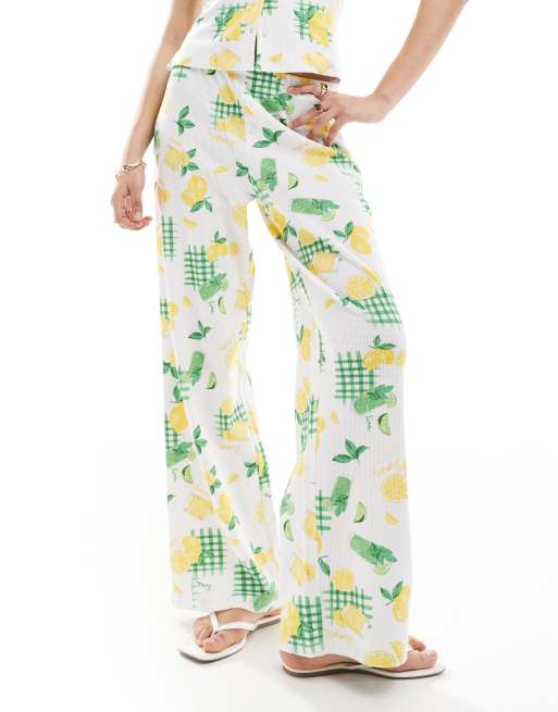 ASOS DESIGN wide leg boxer waffle pants in lemon drink print - part of a set, 2 of 5