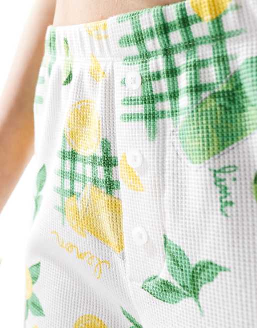 ASOS DESIGN wide leg boxer waffle pants in lemon drink print - part of a set, 3 of 5