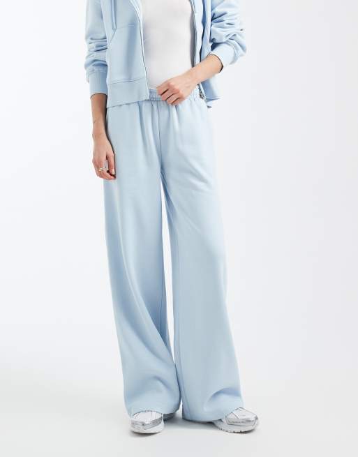 ASOS DESIGN wide leg brushback jogger in baby blue, 4 of 5
