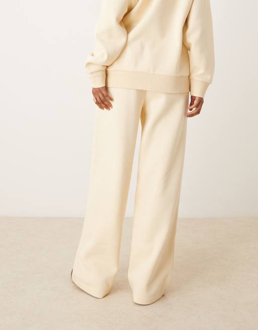 ASOS DESIGN wide leg brushback jogger in buttermilk, 3 of 5