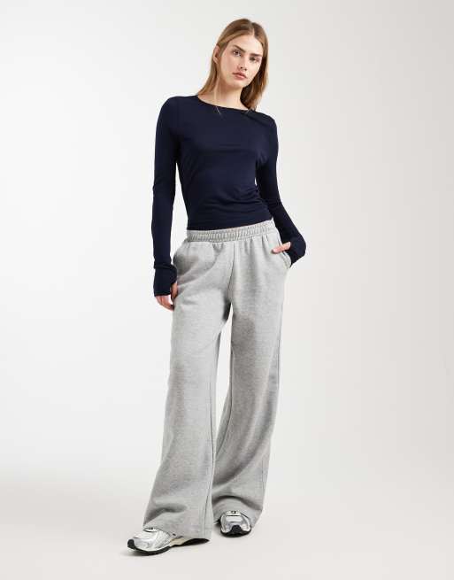 ASOS DESIGN wide leg brushback jogger in grey marl, 3 of 5