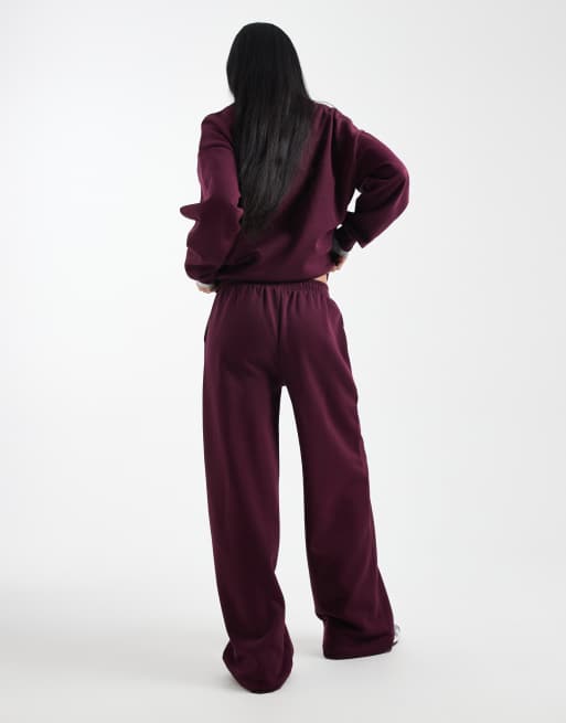 ASOS DESIGN wide leg brushback jogger in plum, 4 of 5