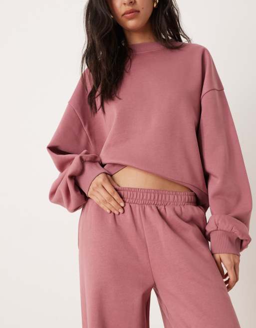 ASOS DESIGN wide leg brushback jogger in rose pink, 2 of 5