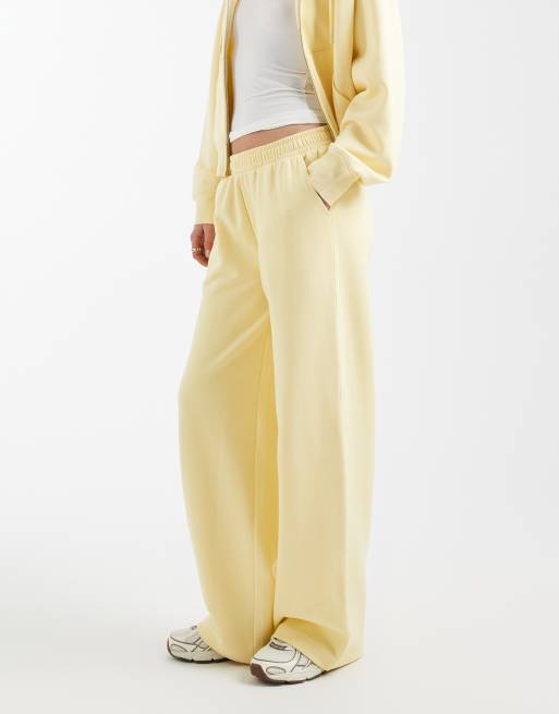 ASOS DESIGN wide leg brushback jogger in yellow, 3 of 5