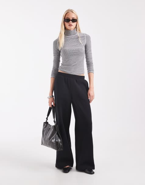 ASOS DESIGN Wide leg brushback joggers in black - view 1