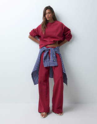Asos Design Wide Leg Brushback Joggers In Red