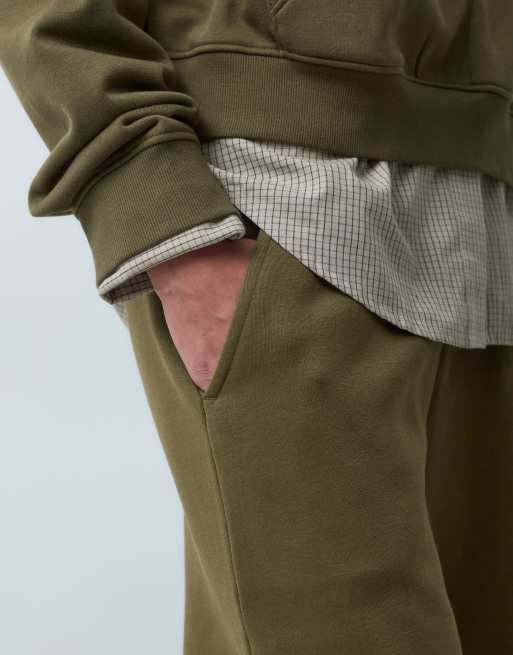 ASOS DESIGN wide leg brushback joggers in khaki, 3 of 5