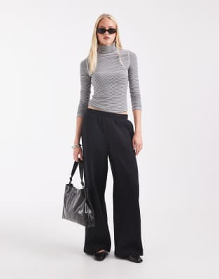 Asos Design Wide Leg Brushback Sweatpants In Black