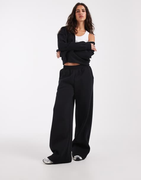 ASOS DESIGN Wide leg brushback sweatpants in black - view 1