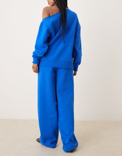 ASOS DESIGN wide leg brushback sweatpants in blue