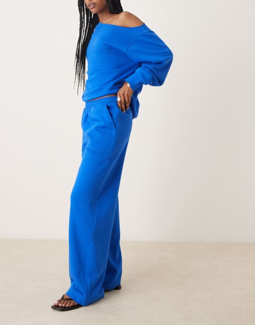 ASOS DESIGN wide leg brushback sweatpants in blue