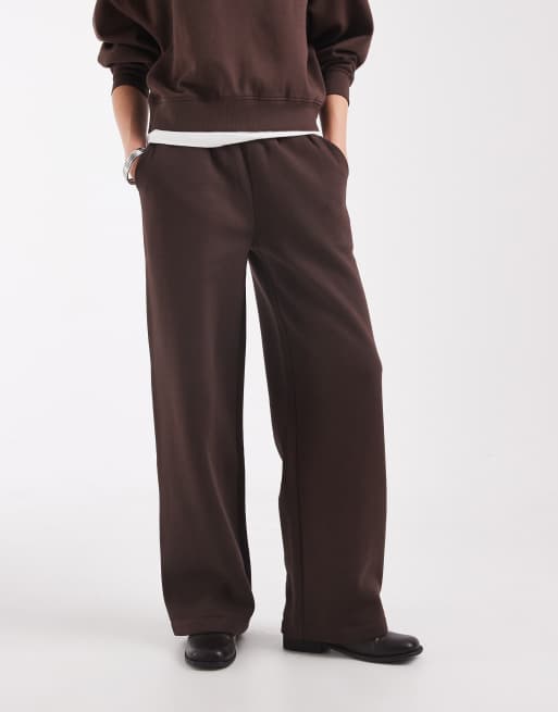 ASOS DESIGN Wide leg brushback sweatpants in brown, 2 of 5