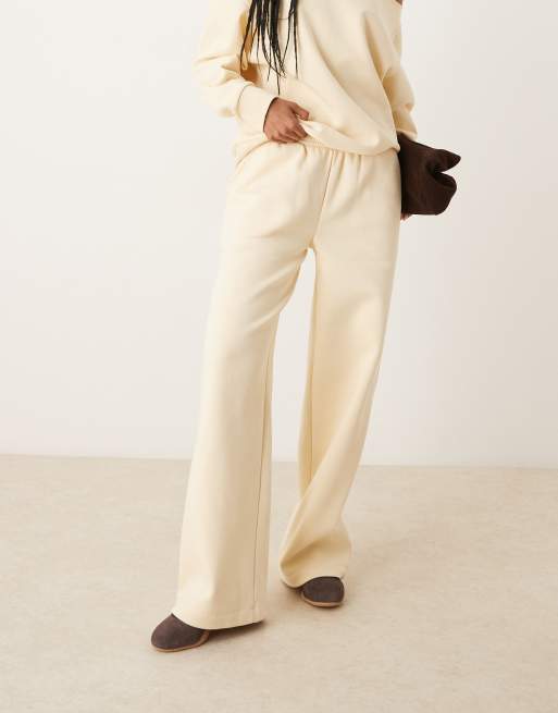 ASOS DESIGN wide leg brushback sweatpants in buttermilk