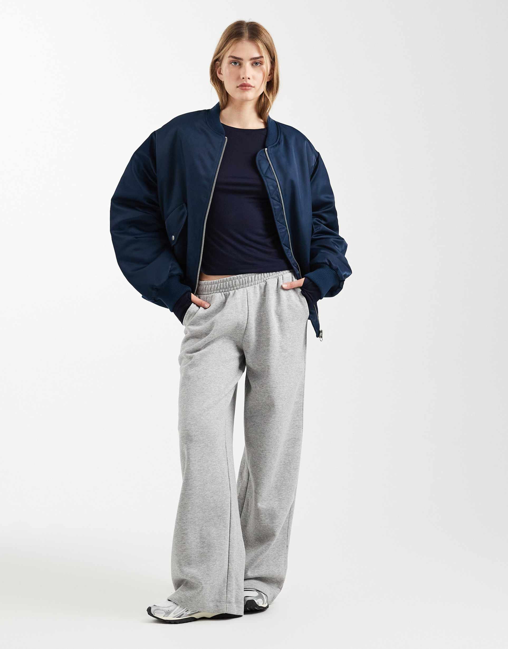 asos design wide leg brushback sweatpants in gray heather