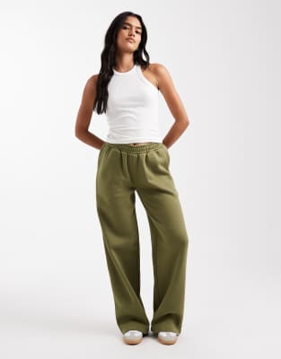 Asos Design Wide Leg Brushback Sweatpants In Green