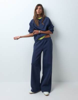 Asos Design Wide Leg Brushback Sweatpants In Blue