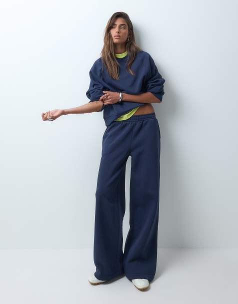 ASOS DESIGN wide leg brushback sweatpants in navy - view 1