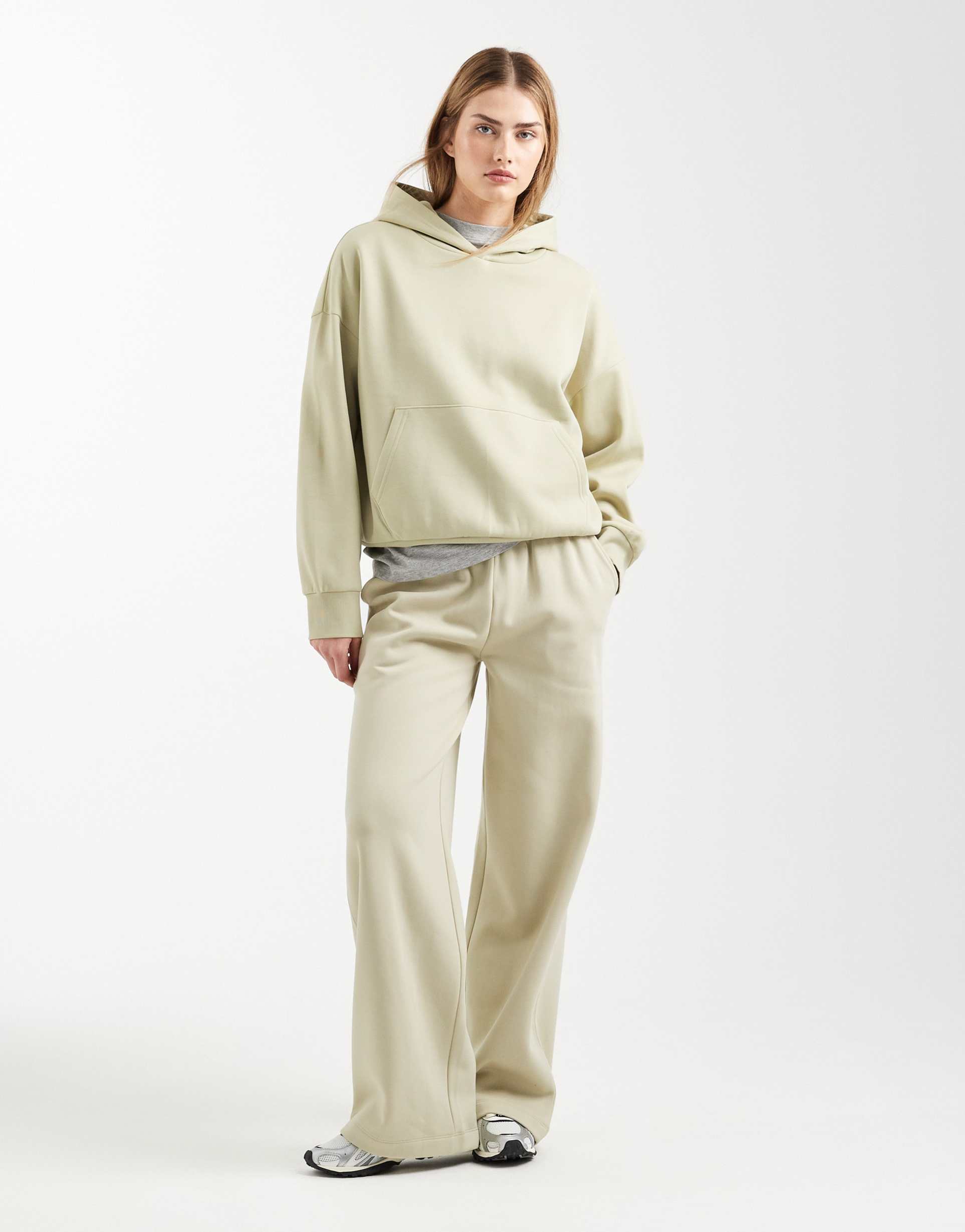 asos design wide leg brushback sweatpants in olive green
