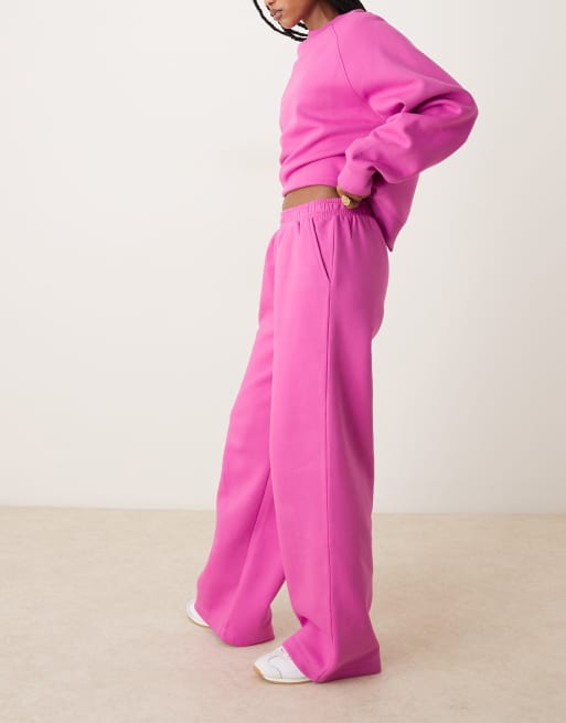 ASOS DESIGN wide leg brushback sweatpants in pink